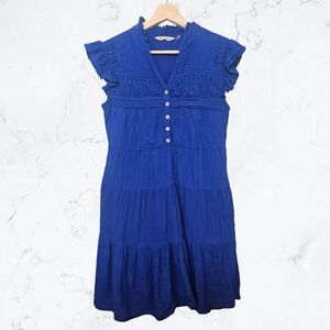 Soft Surroundings Lakely 100% Cotton Royal Blue Tiered Beach Coastal Dress